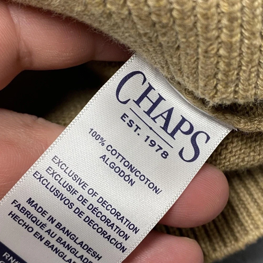 Chaps Sweater Mens Small Beige Gray Stripe Cotton Crewneck Knit‎ Pullover Logo - Picture 4 of 8